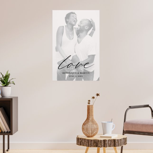 Love Modern Chic Calligraphy Simple Photo Wedding Poster (Living Room 3)