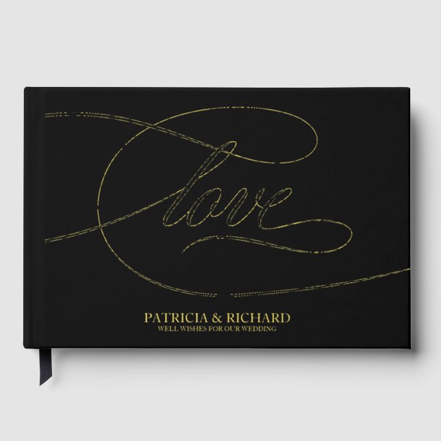 Love Modern Elegant Calligraphy Wedding Guest Book (Front)