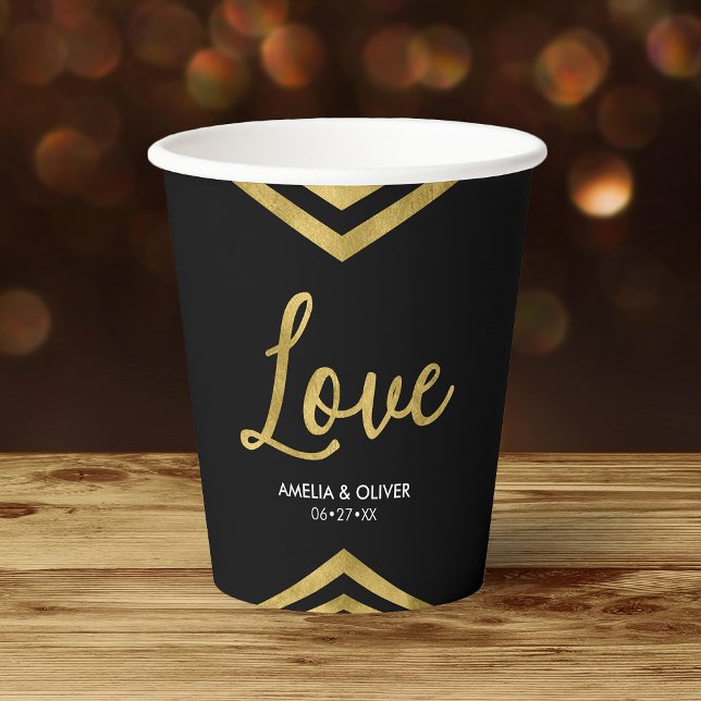 Love Modern Elegant Faux Gold Chevron Geometric Paper Cups (Creator Uploaded)