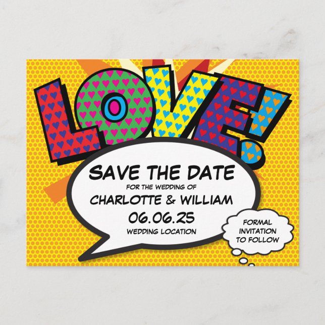 Love Modern Fun Colourful Save the Date Announcement Postcard (Front)