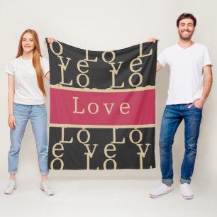 Love   Modern Hot Pink Black Gold Typography Fleece Blanket