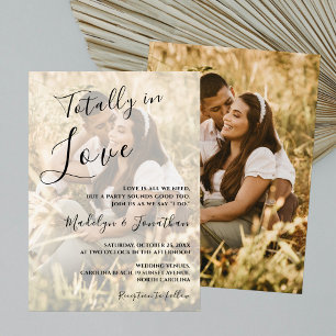 Love Modern Script Couple Photo Overlay Wedding Invitation