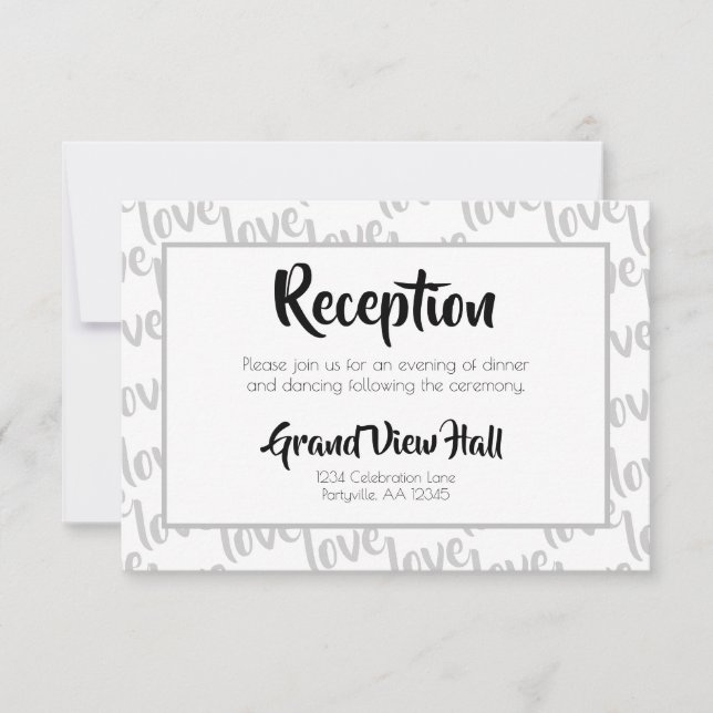 Love Modern Script Typography Reception Invitation (Front)