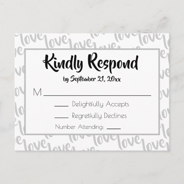 Love Modern Script Typography RSVP Invitation Postcard (Front)