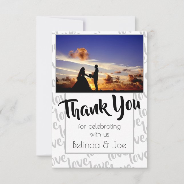 Love Modern Script Typography Thank You Card (Front)