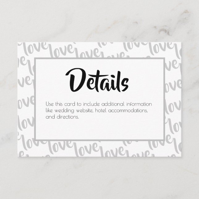 Love Modern Script Typography Wedding Enclosure Card (Front)