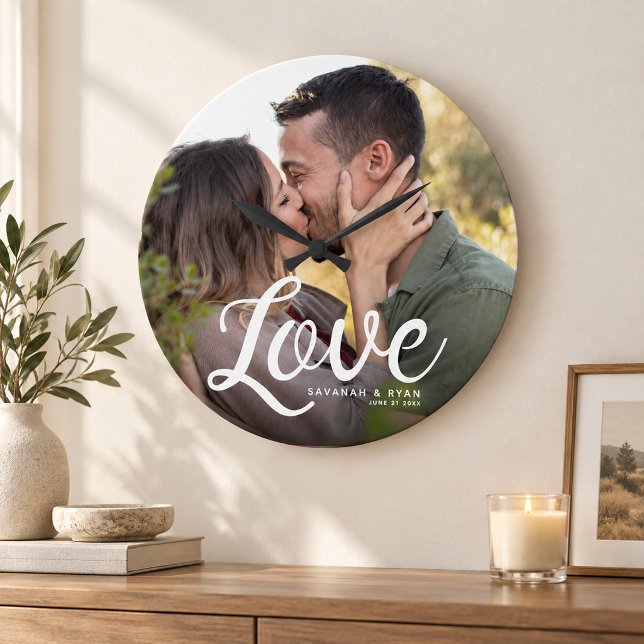 LOVE Modern Simple Script Elegant Keepsake Large Clock (Creator Uploaded)