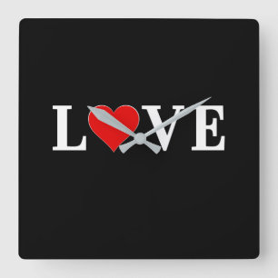 LOVE Modern Trendy Black and White Square Wall Clock