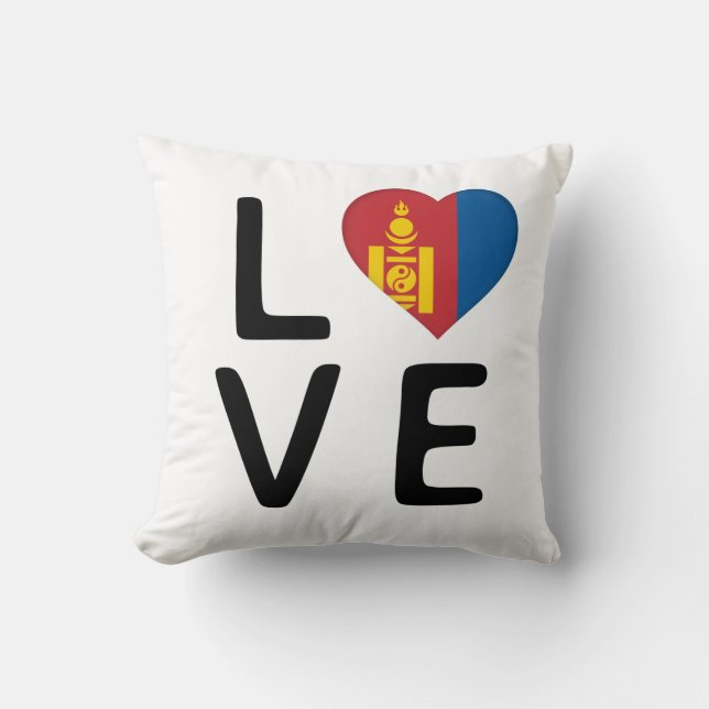 Love - Mongolia Flag Throw Pillow (Front)