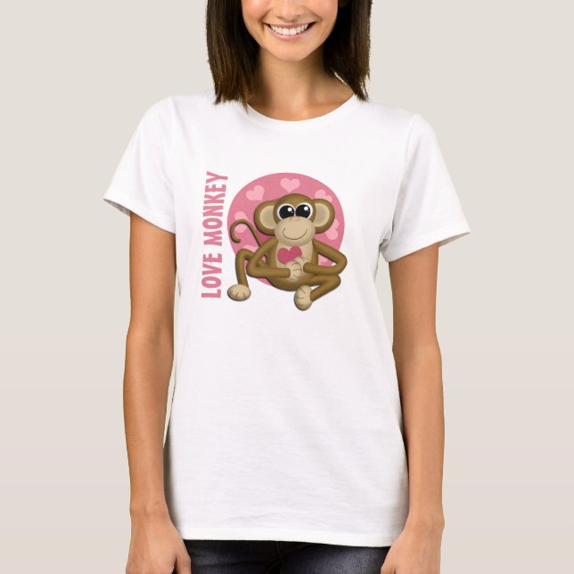 Love Monkey - Cute Monkey with Pink Hearts T-Shirt (Front)