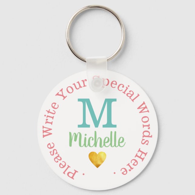 love monogram for her with custom text white key ring (Front)