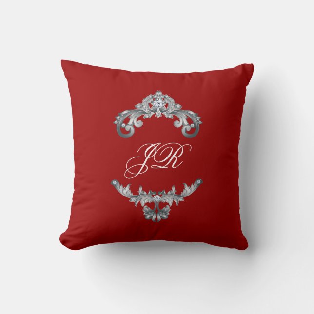 Love Monogram Wedding Silver Black White Cushion (Front)