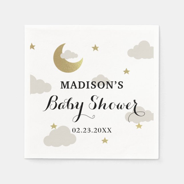 Love Moon and Back Glitter Star Clouds Baby Shower Napkin (Front)