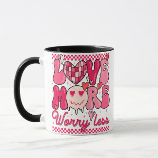 Love More Worry Less Valentine Design • Retro Pink Mug