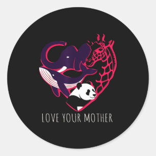 Love mother earth heart endangered animals graphic classic round sticker