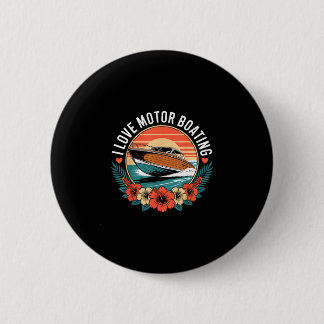 Love motor boating vintage sunset speedboat 6 cm round badge
