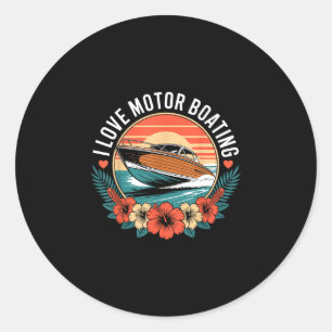 Love motor boating vintage sunset speedboat classic round sticker