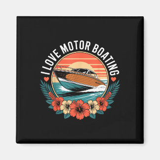 Love motor boating vintage sunset speedboat magnet