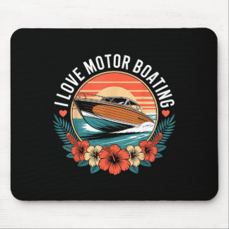 Love motor boating vintage sunset speedboat mouse pad