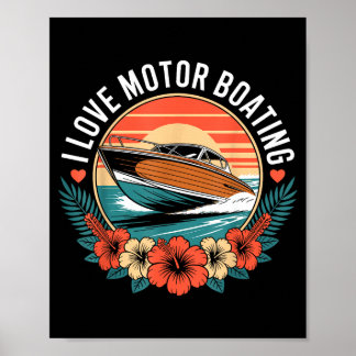 Love motor boating vintage sunset speedboat poster