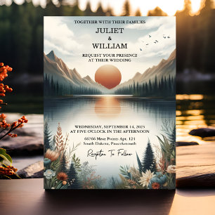 Love Mountain Lakeside Forest Outdoor Lake Wedding Invitation