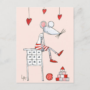 Love Mouse With Hearts Postcard
