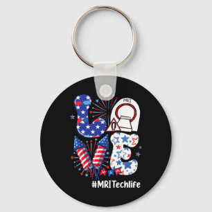 Love Mri Tech Life Usa Flag Fireworks 4th Of July Key Ring