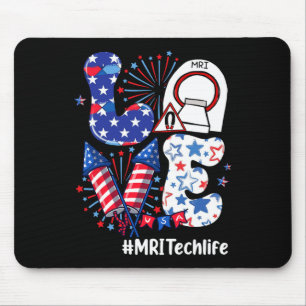 Love Mri Tech Life Usa Flag Fireworks 4th Of July Mouse Pad