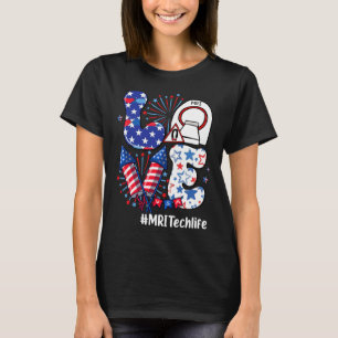 Love Mri Tech Life Usa Flag Fireworks 4th Of July  T-Shirt