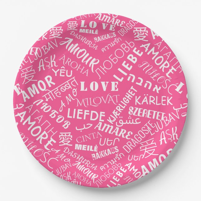 LOVE - Multi Language - Customisable International Paper Plate (Front)