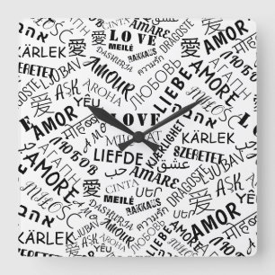 LOVE - Multi Language - Customisable International Square Wall Clock