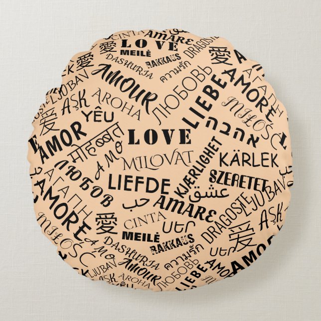 LOVE - Multi Language - International - Add Colour Round Cushion (Front)