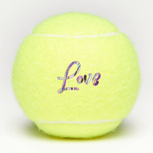 Love multicolor serif font text tennis balls
