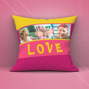 LOVE Multiple Photo Colourful Striped Throw Pillow