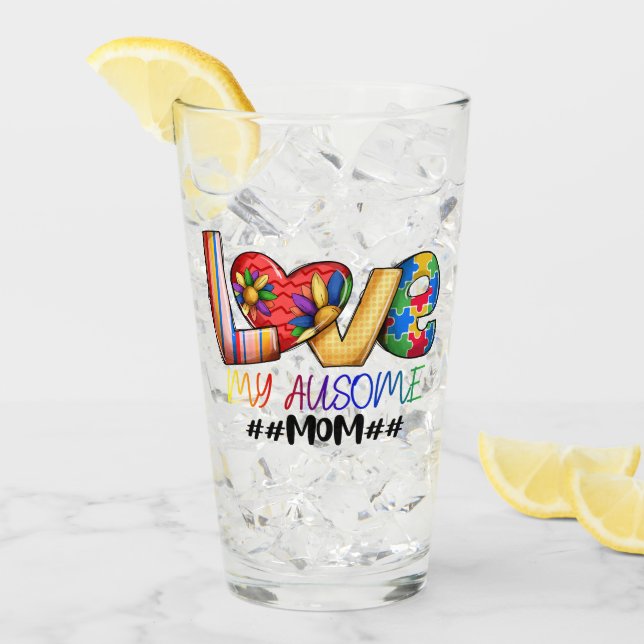 Love Mum Autism Awareness for Proud Moms Glass (Front Ice)
