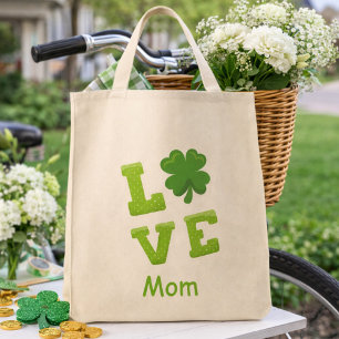 Love Mum Green Block Letters St Patricks Holiday Tote Bag