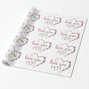 Love Mum Mothers Day Heart Wrapping Paper