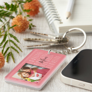 Love Mum Quote Coral Pink Family 2 Photo Keychain