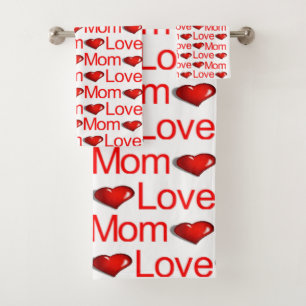 Love Mum Red Hearts Bathroom Towel Sets