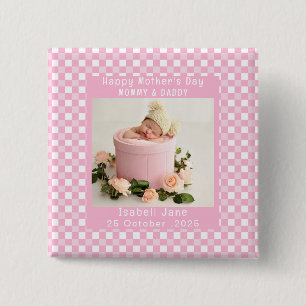 Love Mum Simple Elegant girly White & pink photo 15 Cm Square Badge