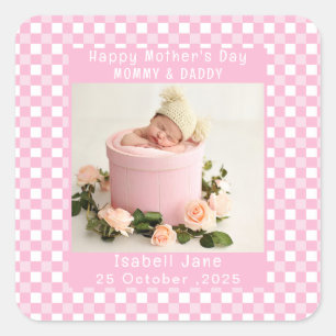 Love Mum Simple Elegant girly White & pink photo Square Sticker