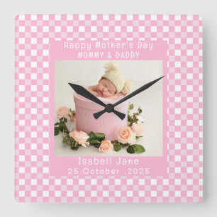 Love Mum Simple Elegant girly White & pink photo Square Wall Clock