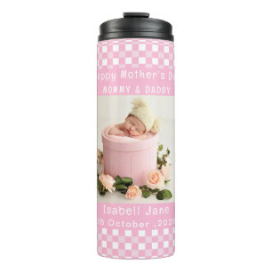 Love Mum Simple Elegant girly White & pink photo Thermal Tumbler