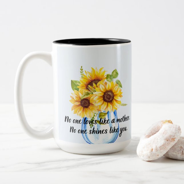Love Mum With Sunflower Two-Tone Coffee Mug (With Donut)
