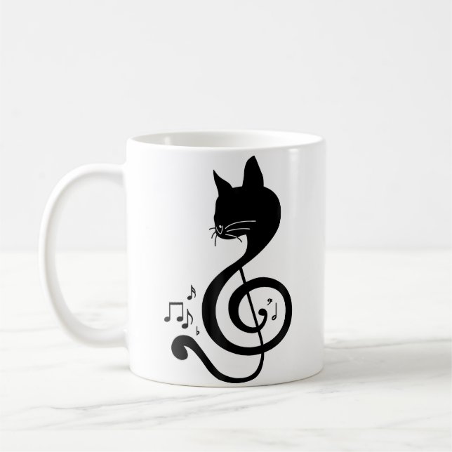 Love Music Cat Music Note Musical Note Pianist Pia Coffee Mug (Left)