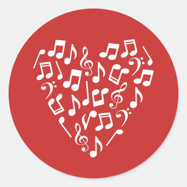 Love Music Heart of Music Notes Classic Round Sticker (Front)