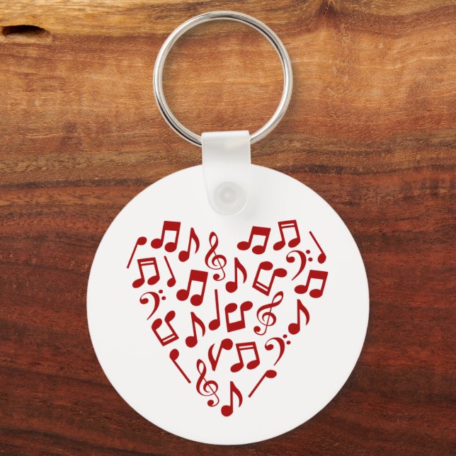Love Music Heart of Red Music Notes Key Ring (Front)
