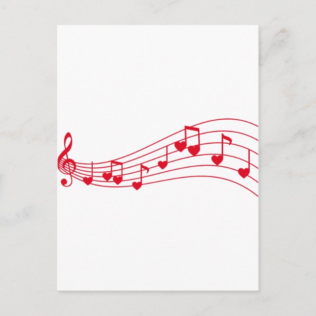 love music, musical notes with hearts postcard (Front)