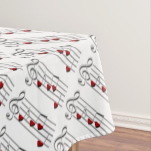 love music notes silver red white tablecloth