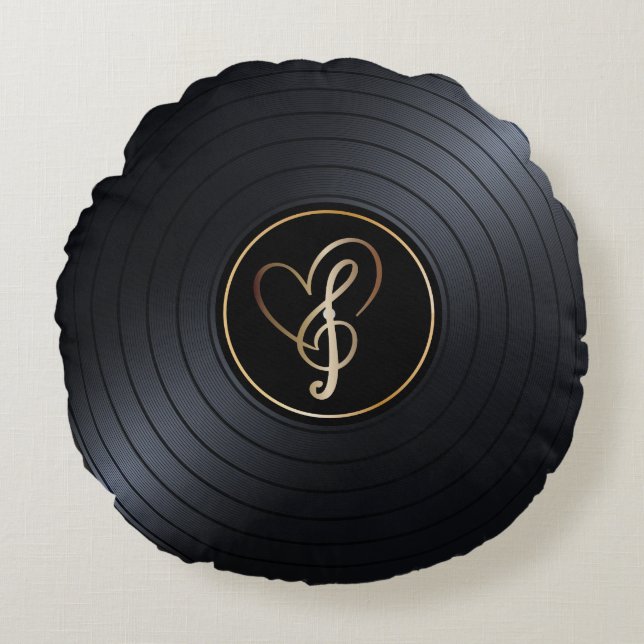 Love Music Notes Vinyl Record Round Cushion (Front)